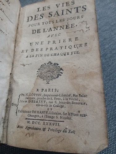 Libro antico 1737 les vies - antico, des