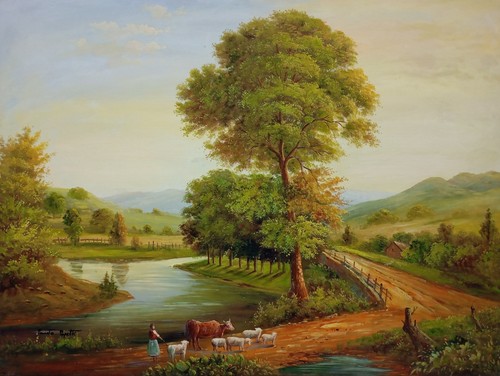 Quadro stile antico olio - in,